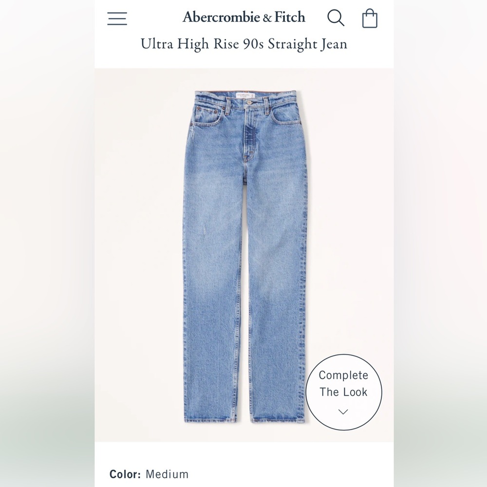 Abercrombie ultra high waist 90s straight leg, medium wash